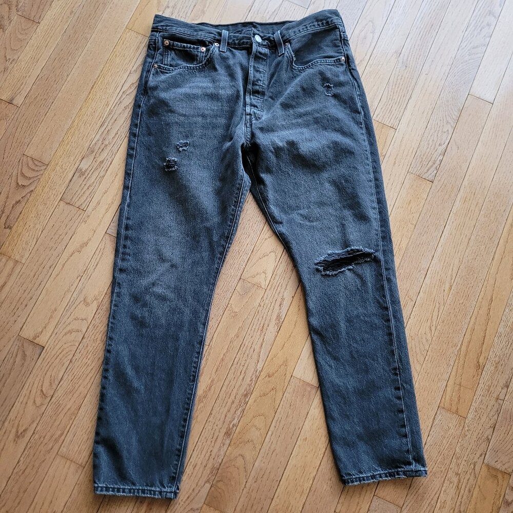 Levi's Jeans Black 501 S Skinny Button Fly Distressed Cotton Denim